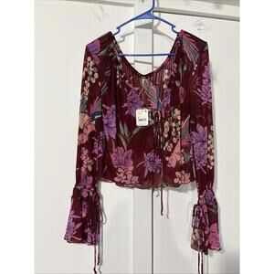 Free People Of Paradise Floral Bell Sleeve Blouse Cocoa Combo Size S NWT